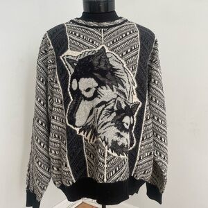 Carlo Colucci Black and White Wolf Pattern Sweater